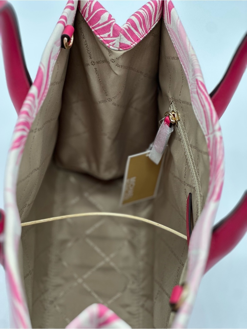 Michael Kors Hot Pink and Cream Leaf-Print Tote - Picture 6 of 10